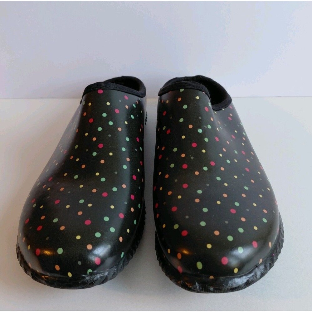 Western Chief Garden Clogs Black w/Multicolor Polka Dots Women's Size 10